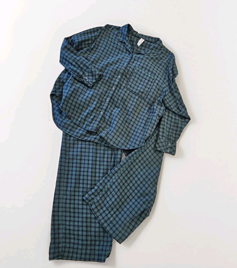 Women's Auden XL Womens Green Plaid Button Down Shirt and Pants Pajama Set LN